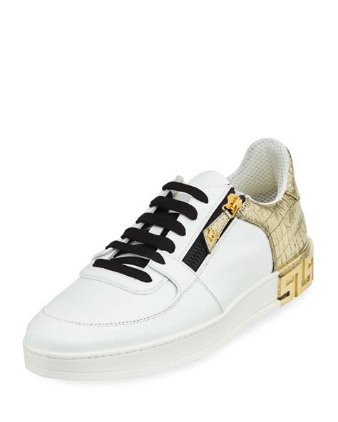 versace collection mesh-trimmed leather sneakers|Men's Versace Designer Sneakers .